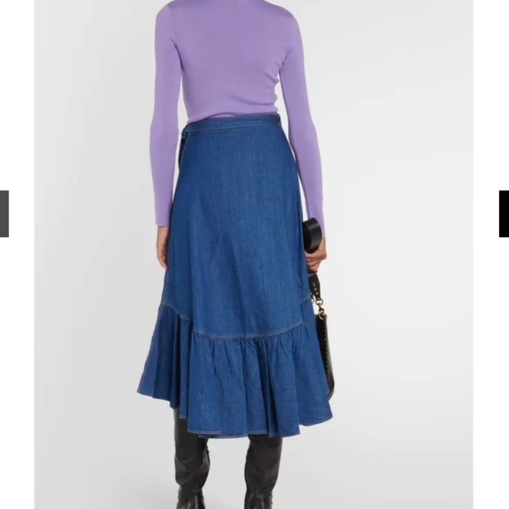 Polo Ralph Lauren ruffled cotton chambray denim wrap skirt NWT adjustable size - Picture 4 of 10